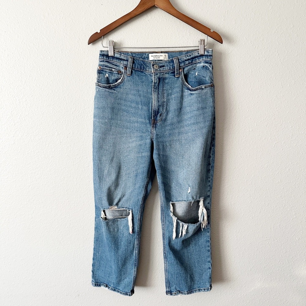 Abercrombie & Fitch Ankle Straight Ultra High Rise Jeans Blue Distressed Size 28